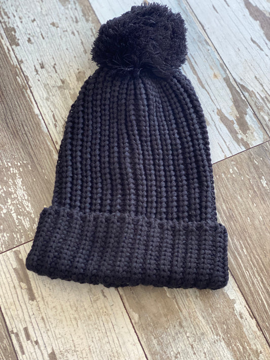 Chunky Cable w/ Cuff & Pom Beanie - Black