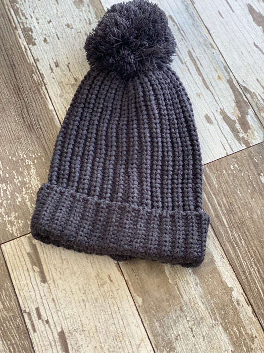 Chunky Cable w/ Cuff & Pom Beanie - Charcoal