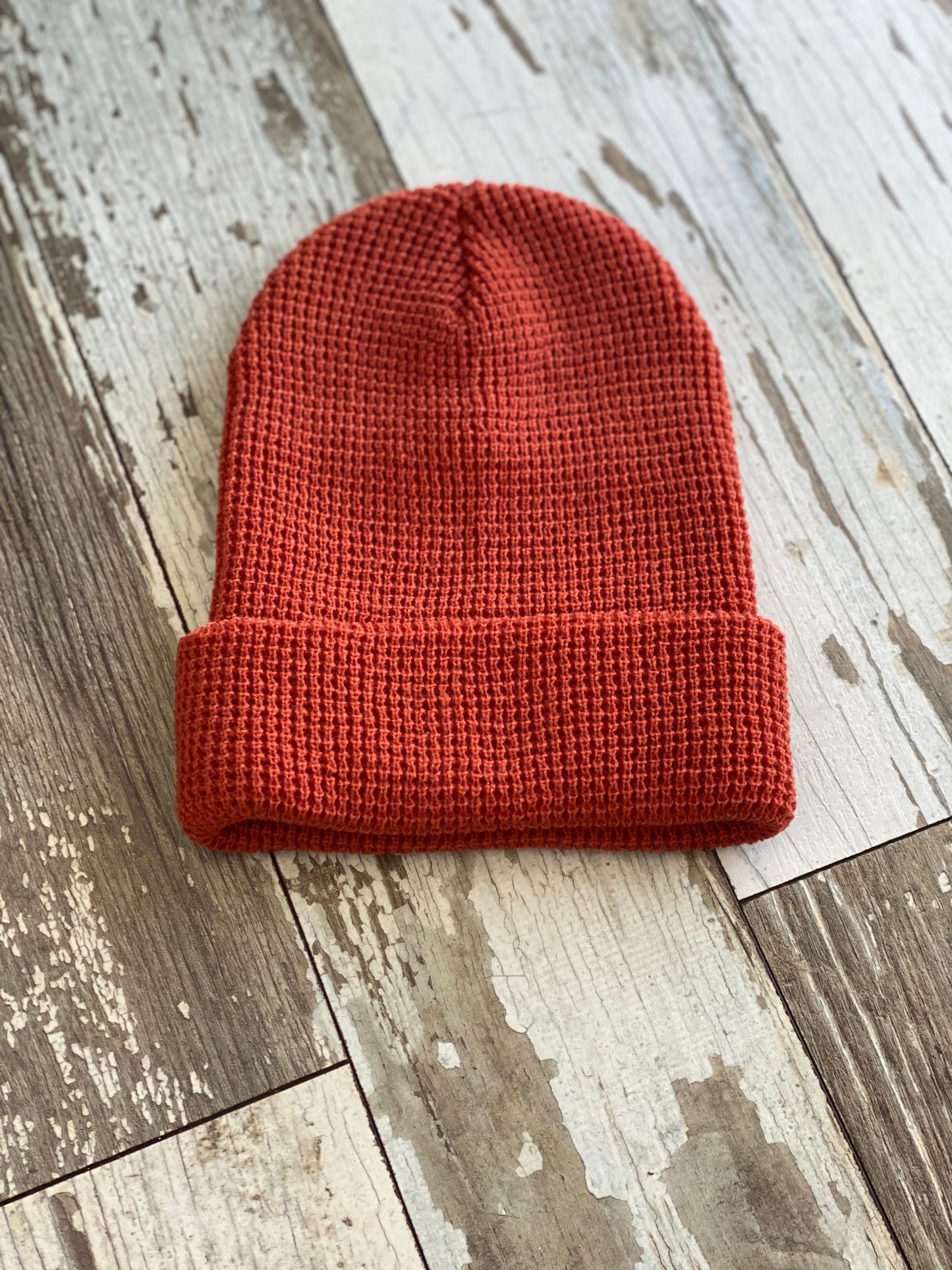 Waffle Cuffed Beanie - Rust