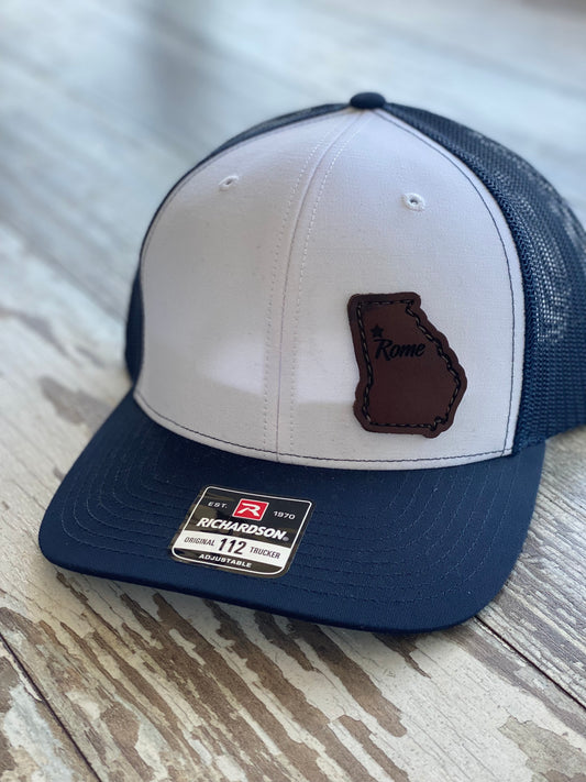 White/Navy - Rome Leather Patch
