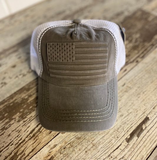 Khaki/White America Hat
