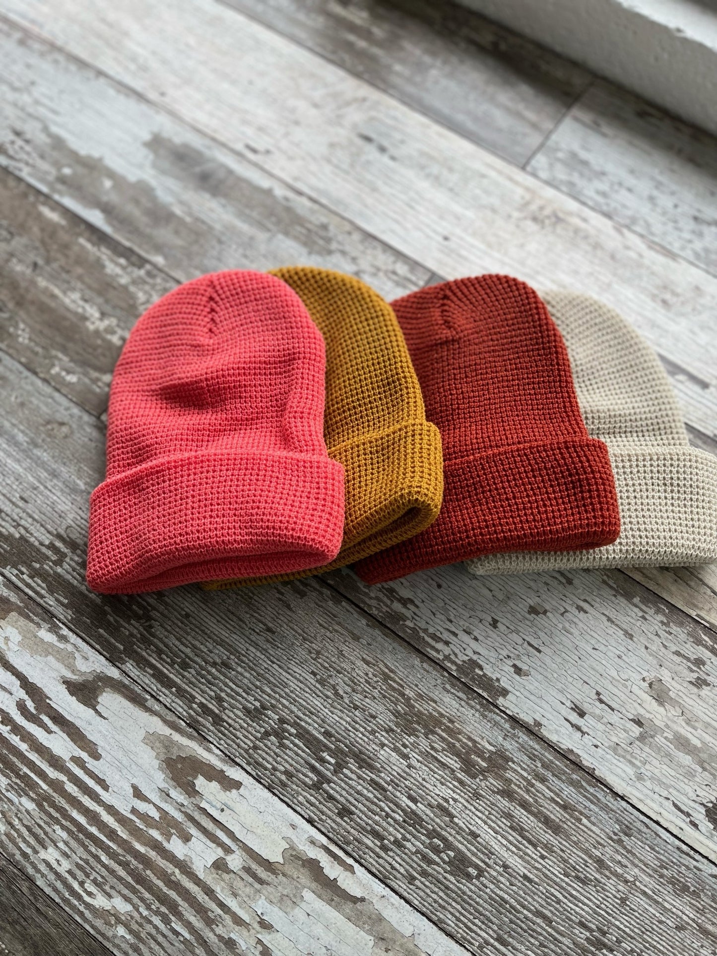 Waffle Cuffed Beanie - Rust